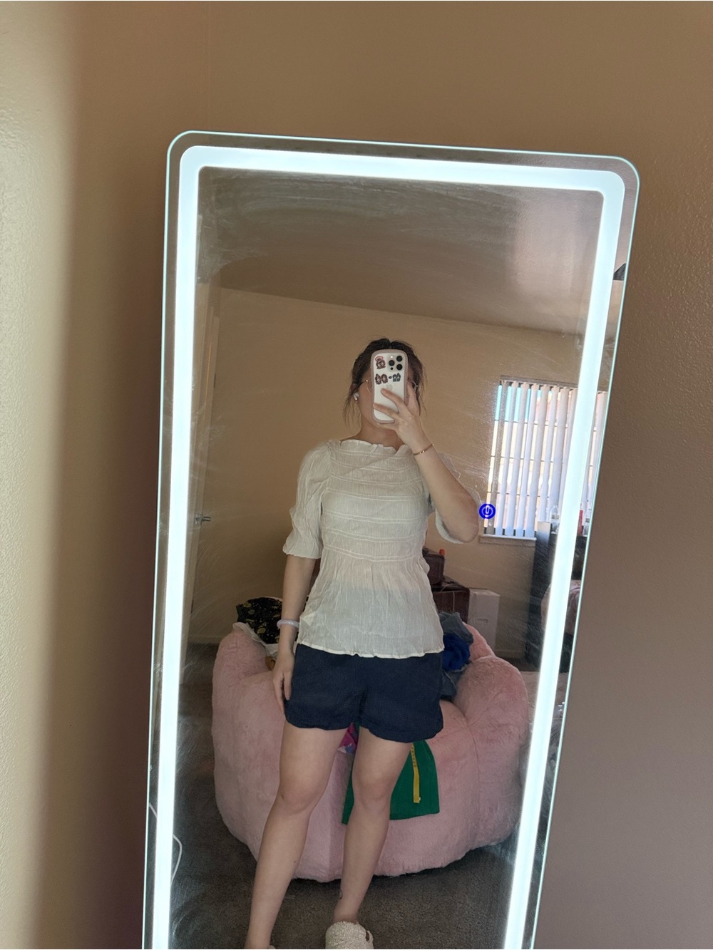 Women's Cream Ruched Peplum Blouse